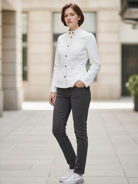 Armani Collezioni, white lightweight cotton blend jacket mandarin collar size 2